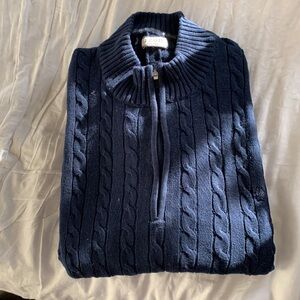 Izod Navy Blue Half Front Zip Sweater with Cable Knit Ribbed Collar Mens XXL